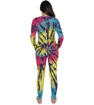 Thermal Underwear Womens Henley Thermal Onesie Buffalo Plaid and Tie Dye - Tie Dye Bright Swirl - CN19697Y8MA $20.87