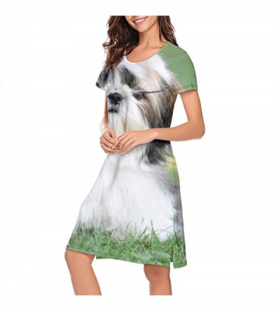 Nightgowns & Sleepshirts Women's Girls Crazy Nightgowns Nightdress Short Sleeve Sleepwear Cute Sleepdress - Shih Tzu 3d - C31...