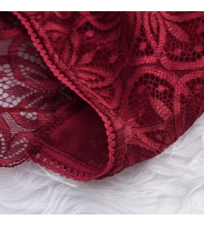 Thermal Underwear Floral Lace Sexy Panty Strappy Panties Thong G-String Lace Lingerie Brief Underpant Sleepwear - Wine Red - ...