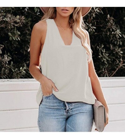 Thermal Underwear Women V Neck Solid Color Cross Back Tank Tops Casual Loose Sleeveless Vest Blouse - White - CZ1977YNHLT $13.45