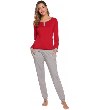 Sets Women's Cotton Long Sleeve Pajamas Set Soft Sleepwear Loungewear - Red - CV192EU7UQN $27.66