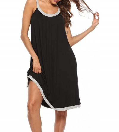 Nightgowns & Sleepshirts Nightgown Womens Wide Strap Chemise Full Slip Cotton Sleepwear Dress - Black - CE18XU32U3W $20.76