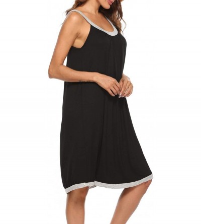 Nightgowns & Sleepshirts Nightgown Womens Wide Strap Chemise Full Slip Cotton Sleepwear Dress - Black - CE18XU32U3W $20.76