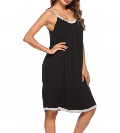 Nightgowns & Sleepshirts Nightgown Womens Wide Strap Chemise Full Slip Cotton Sleepwear Dress - Black - CE18XU32U3W $20.76