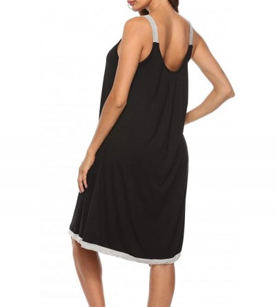 Nightgowns & Sleepshirts Nightgown Womens Wide Strap Chemise Full Slip Cotton Sleepwear Dress - Black - CE18XU32U3W $20.76