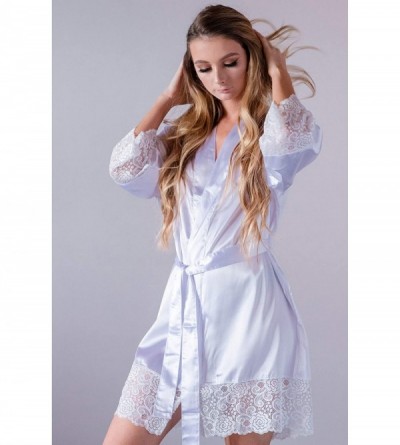 Robes Women's Lace Satin Silky Robe Bachelorette Kimono for Bride Bridesmaids Women - White - CX18LZ2T9KM $23.56