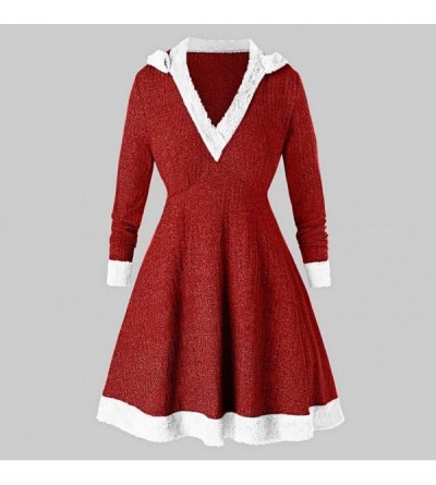 Robes Women Hooded Sweatshirt Dress Long Sleeve Bandage Medieval Vintage Lace Up High Low Cloak Robe - Redk - CO192GD0IEK $18.24