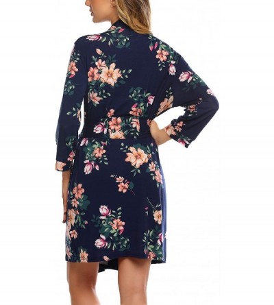 Robes Women Kimono Robes Cotton Lightweight Robe Short Knit Bathrobe Soft Sleepwear Ladies Loungewear - Navy Floral - CF19CZ0...