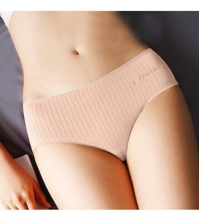 Tops Women Panties Mid Waist Seamless Cotton Stretch Hipster Stripe Brief - Orange - CH18WU5WR0Y $12.13