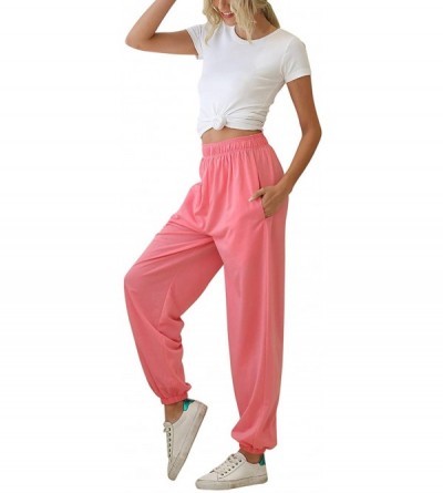 Bottoms Women's High Waisted Active Jogger Pants Sweatpants Lounge Bottoms - Pink - CB198G9UX7S $21.26