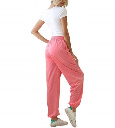 Bottoms Women's High Waisted Active Jogger Pants Sweatpants Lounge Bottoms - Pink - CB198G9UX7S $21.26