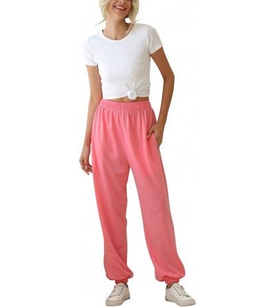 Bottoms Women's High Waisted Active Jogger Pants Sweatpants Lounge Bottoms - Pink - CB198G9UX7S $21.26