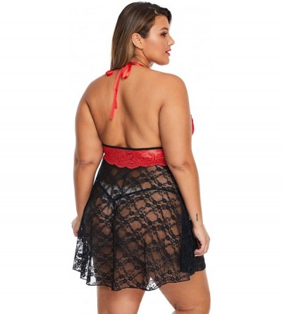 Robes Women's Plus Size Lace Babydoll Chemise Lingerie Dress Sleepwear - Red 31236 - C81976AXDKW $19.62