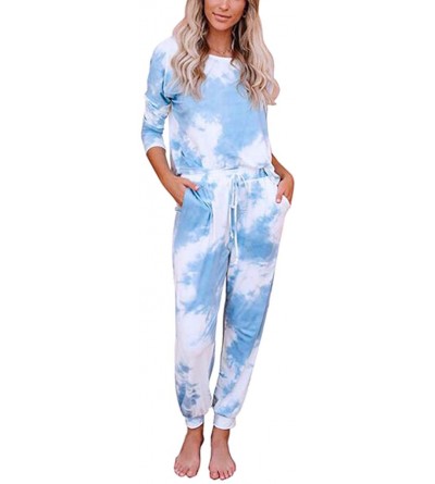 Sets Women 2 Piece Tie Dye Sweatsuit Set Long Sleeve Tops Drawstring Pants Pajamas Set Nightwear Loungewear - Green - CS199DA...