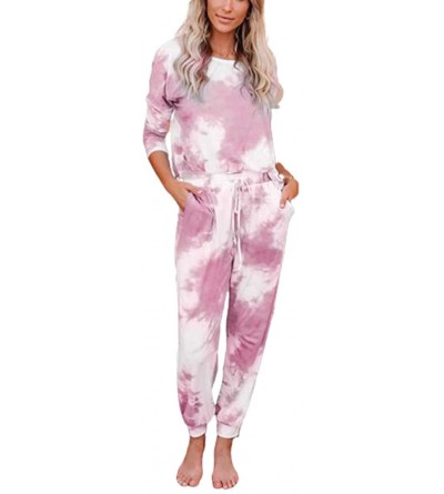 Sets Women 2 Piece Tie Dye Sweatsuit Set Long Sleeve Tops Drawstring Pants Pajamas Set Nightwear Loungewear - Green - CS199DA...