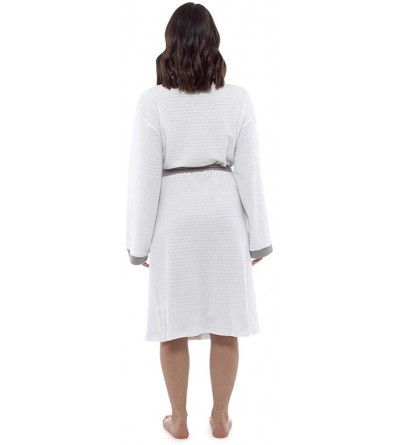 Robes Womens 100% Cotton Waffle Bathrobe Contrast Trim White/Grey Large - CX18R726R7K $20.25