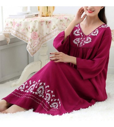 Nightgowns & Sleepshirts Women's Nightgown Loose Sleepwear Elastic Collar Full Length Victorian Pajamas - T-rose Purple - CI1...