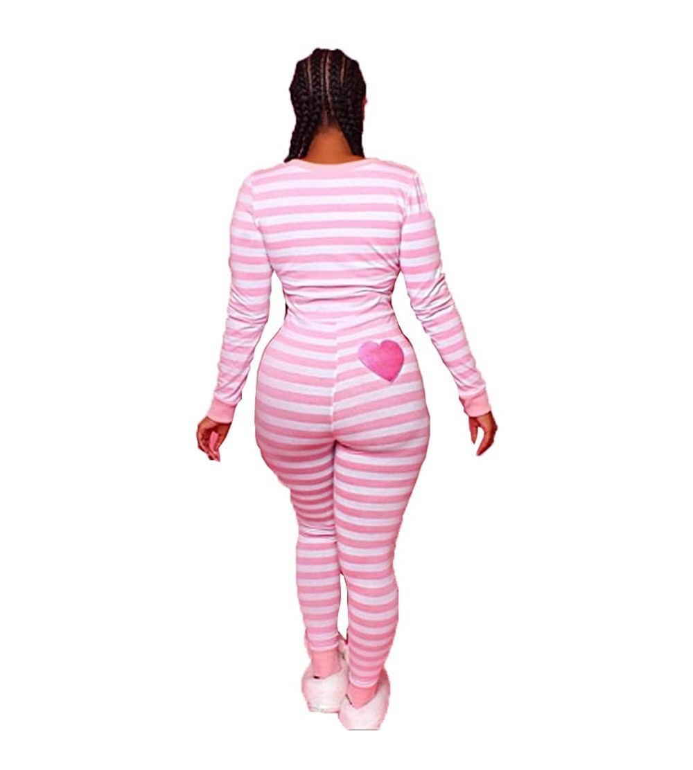 Sets Women Sleep Romper Jumpsuits Sexy Clothes Set V Neck Long Sleeve One Piece Bodysuit Lounge Pajamas Outfit Stripe a - C21...