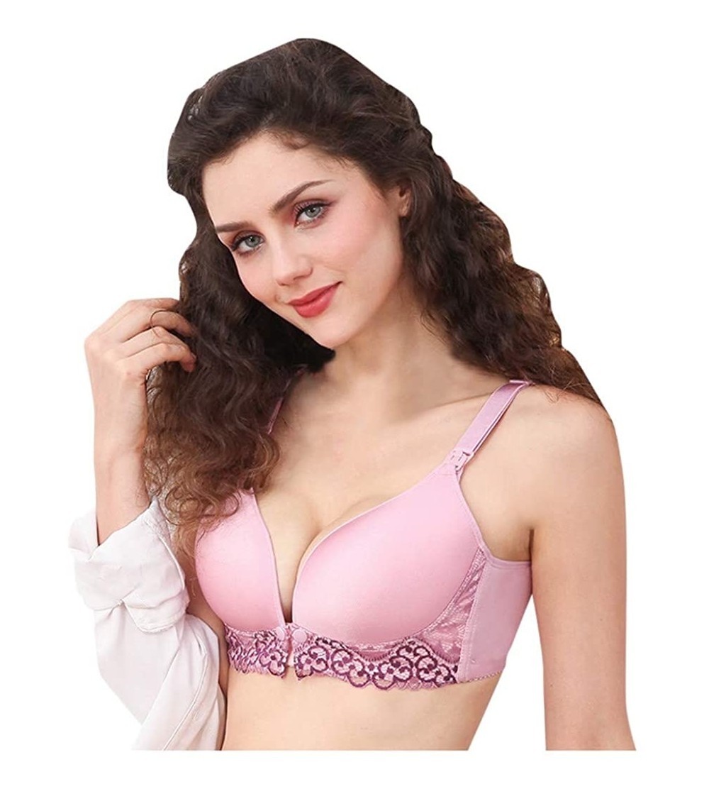 Thermal Underwear Lingerie Sexy Front Close Builtup Padded Nursing Maternity Bras Breathable Wire Free Bra Bralette Push up B...