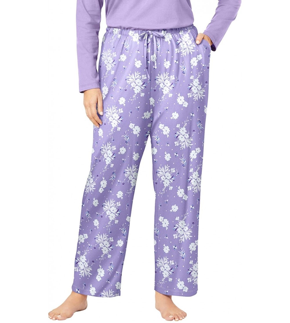 Bottoms Women's Plus Size Knit Sleep Pant Pajama Bottoms - Soft Iris Floral (0892) - CB1900UTO7Z $30.56