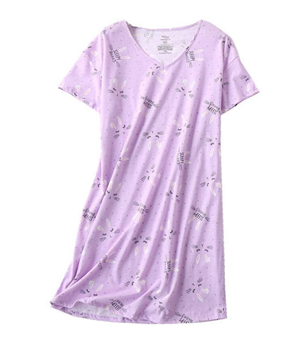 Nightgowns & Sleepshirts Womens Sleep Tee Loose Sleepdress Cotton Sleepwear Short Sleeves Floral Print Sleepshirt Nightgown L...