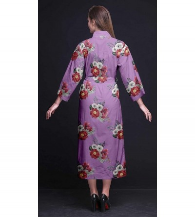 Robes Long Robes for Women Printed Bride Getting Ready Bridesmaid Robes Cotton Bathrobes - Lavender - C918T8AADHO $47.98