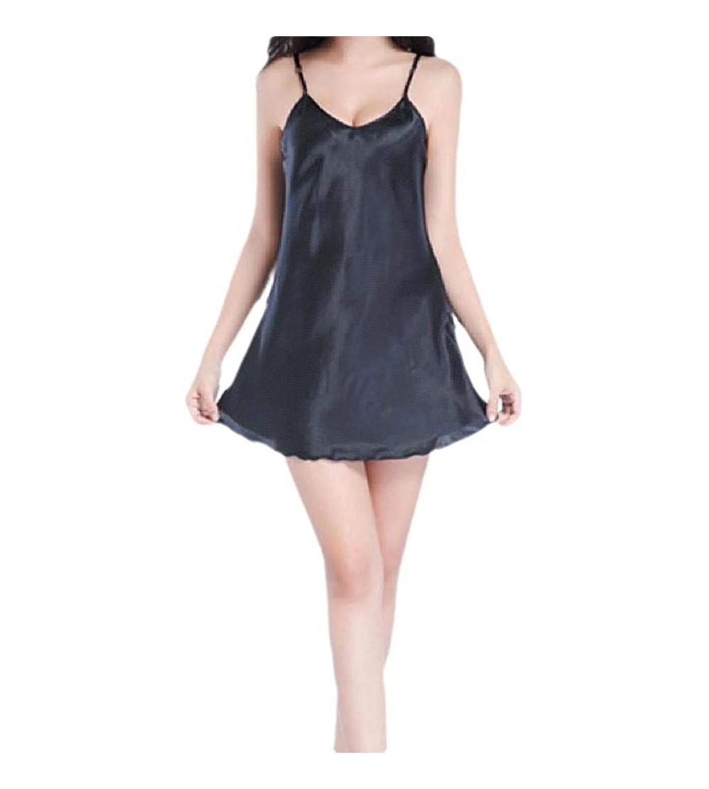 Robes Women Charmeuse Sling Solid Color Short Sexy Nightwear Sleepwear - Black - CL199UCKHX9 $21.32