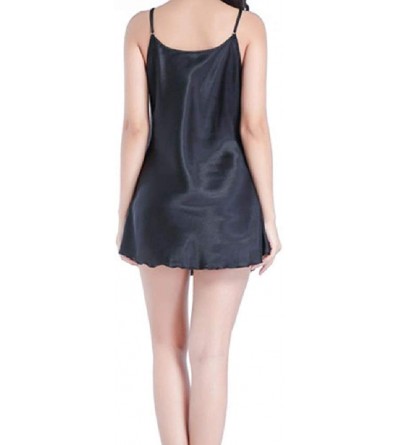 Robes Women Charmeuse Sling Solid Color Short Sexy Nightwear Sleepwear - Black - CL199UCKHX9 $21.32