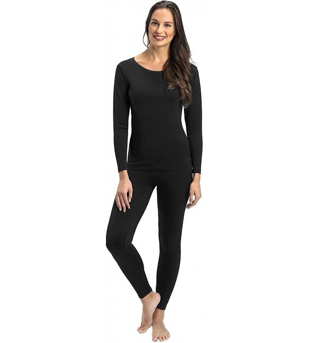 Thermal Underwear Thermal Underwear for Women Fleece Lined Thermals Women's Base Layer Long John Set - Black - Lightweight - ...