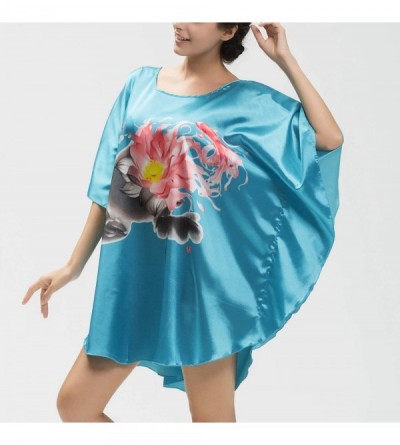 Nightgowns & Sleepshirts Women's Satin Nightgown Silk Short Batwing Lightweight Floral Soft Sleepwear Dress - J - CC18MI2MD4W...