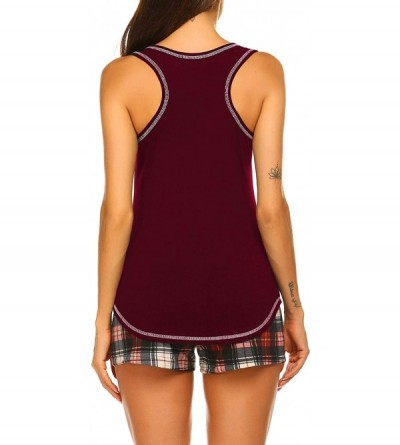 Sets Women's Sleeveless Sleep Set Pajamas Set Tank and Shorts Loungewear Set - Wine Red - CV1987XEGU4 $20.35