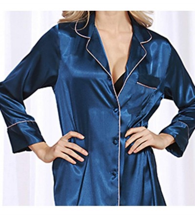 Nightgowns & Sleepshirts Pijamas Womens Sexy Casual Simulation Satin Button Down Pajamas Ladies Print Nightgown Short Sleeved...