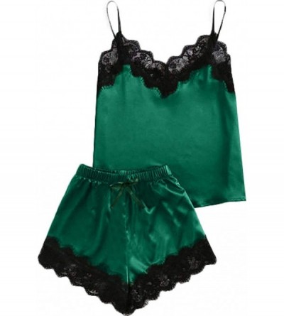 Sets Womens Pajamas Set- Sexy Lace Satin Cami Lingerie+ Shorts Sleepwear Nightwear - Green a - CV193ZCRH37 $11.21