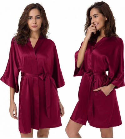 Robes Personalized Bridal Party Robes for Bridesmaid Bride Short Satin Bathrobe - Burgundy(maid of Honor) - CZ18RNR6G77 $17.91