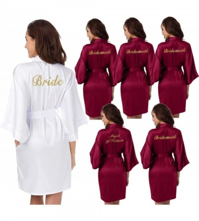 Robes Personalized Bridal Party Robes for Bridesmaid Bride Short Satin Bathrobe - Burgundy(maid of Honor) - CZ18RNR6G77 $17.91