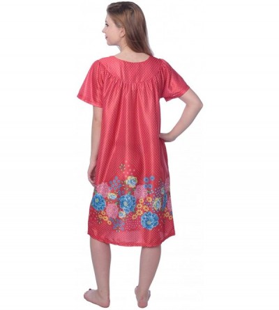 Nightgowns & Sleepshirts Women's Short Sleeve Housecoat Floral Duster Nightgown - V-neck Red With Prints - C119G9AA20C $15.83