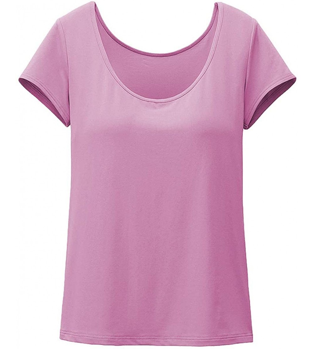 Tops Women's Short Sleeve Summer T-Shirt with Built-in Shelf Bra Yoga Tops - Purple - C9195LSRWQO $21.51