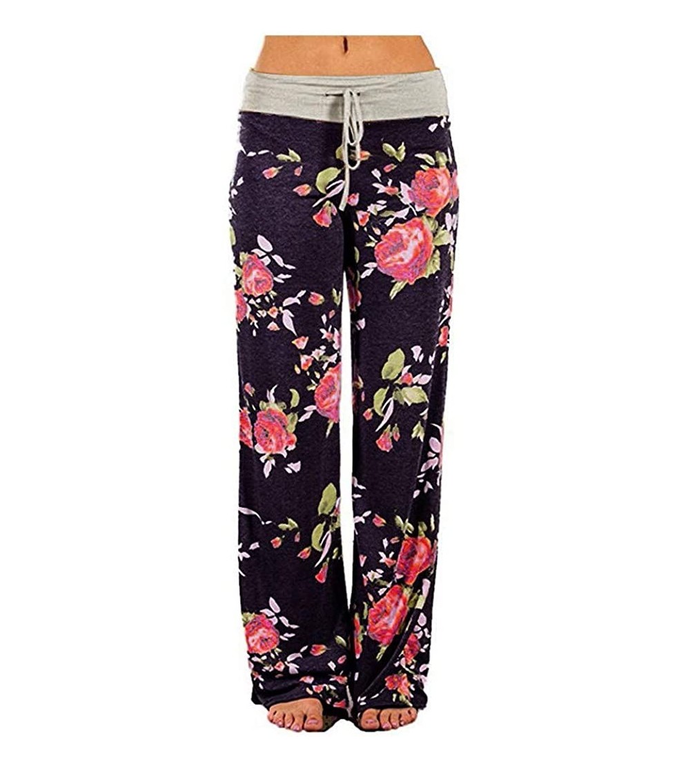 Bottoms Wide Leg Lounge Pants Womens Comfy Stretch Floral Print Drawstring Palazzo Yoga Pajama - Floral Brown - CS1969A753R $...