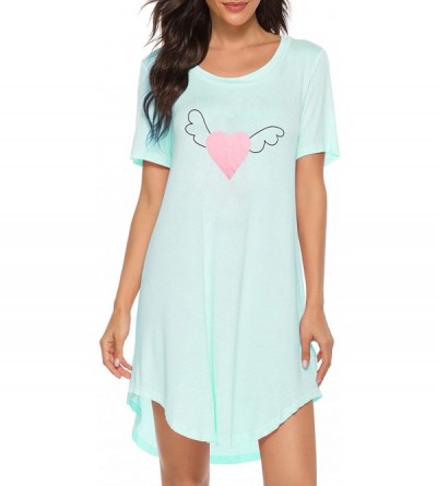 Nightgowns & Sleepshirts Women's Short Sleeve Nightgown Cute Round Neck Print Sleepwear Casual Nightshirt - Green - CE193WZGR...