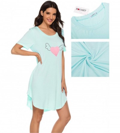 Nightgowns & Sleepshirts Women's Short Sleeve Nightgown Cute Round Neck Print Sleepwear Casual Nightshirt - Green - CE193WZGR...