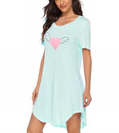 Nightgowns & Sleepshirts Women's Short Sleeve Nightgown Cute Round Neck Print Sleepwear Casual Nightshirt - Green - CE193WZGR...