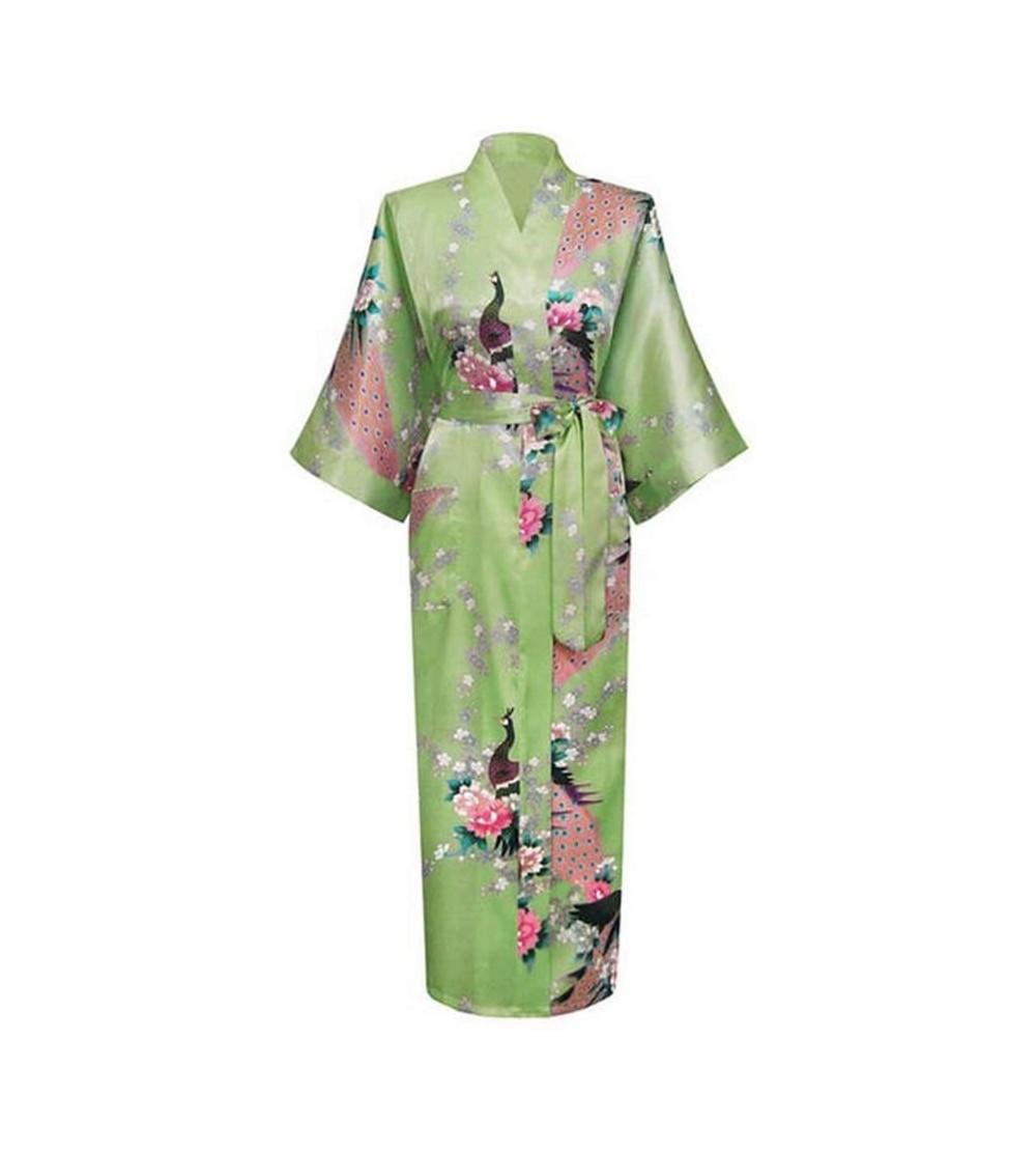 Robes Women's Bathrobe- Women Silk Kimono Robes Long Sexy Nightgown Vintage Printed Night Gown Flower Plus Size-Green-OneSize...