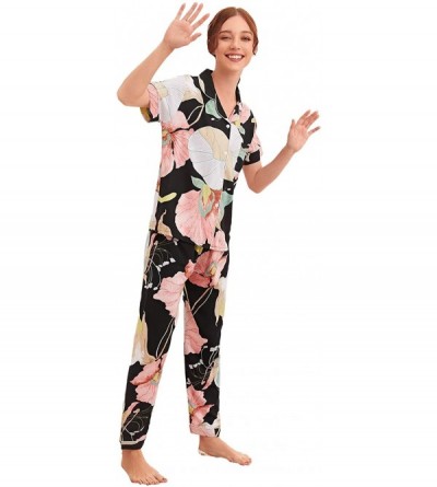 Sets Women's Casual Pajamas Set Floral Print Button Up Sleepwear Short Sleeve Loungewear - Multicolor - CP194CWYAN5 $28.54