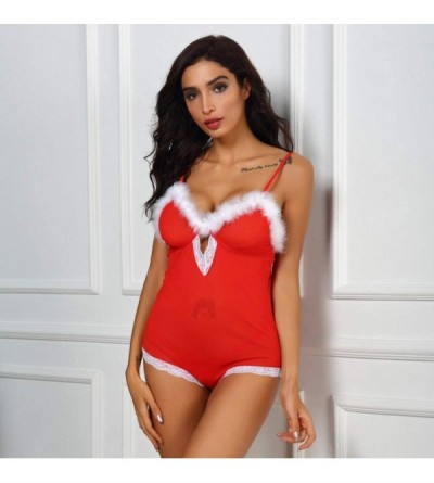 Baby Dolls & Chemises Women's Red Sexy Santa Christmas Lingerie V-Neck Xmas Lace Babydoll Temptation Sleepwear Gifts for Coup...