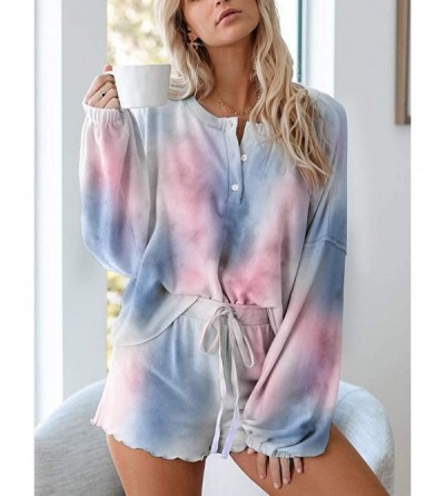 Sets Tie Dye Pajamas for Women - Loungewear Ruffle Short Pajamas Set Long Sleeve Sleepwear Nightwear Tops with Lounge Pants -...