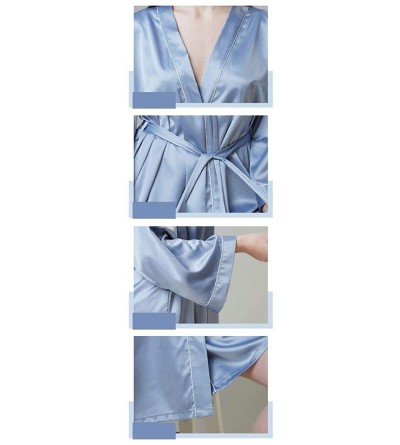 Tops Women's Trumpet Sleeves Belted Comfy Mid-Length Satin Sleepwear Loungewear - 4 - CL19877SXOO $23.91