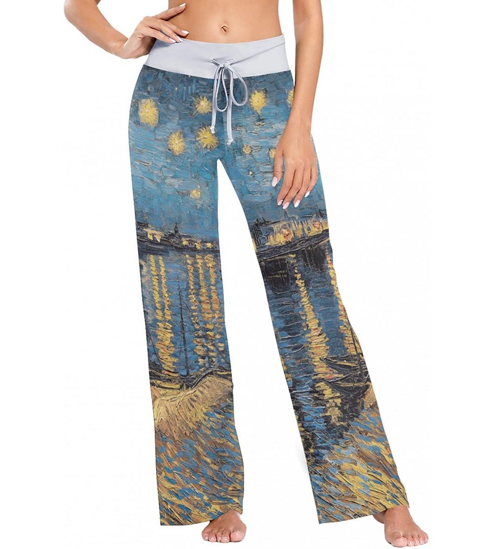 Bottoms Starry Sky Beach Couple Bridge Women Loose Palazzo Casual Drawstring Sleepwear Print Yoga Pants - CB19D8UR36L $19.11