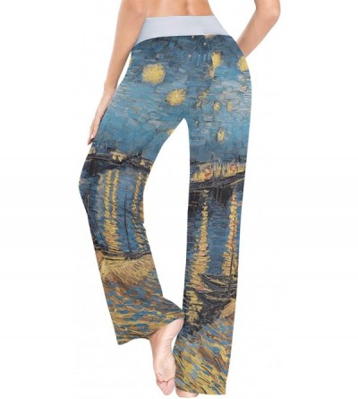 Bottoms Starry Sky Beach Couple Bridge Women Loose Palazzo Casual Drawstring Sleepwear Print Yoga Pants - CB19D8UR36L $19.11