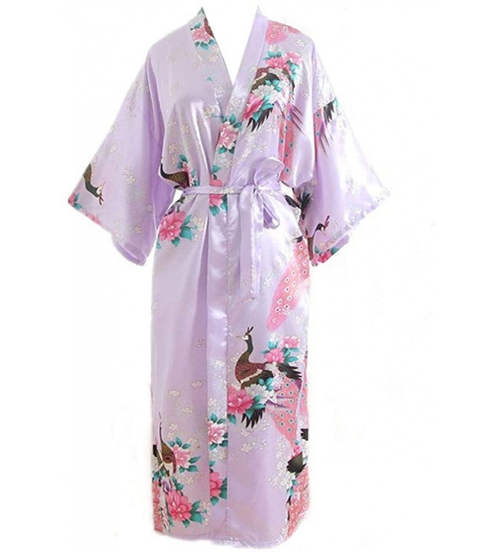 Robes Kimono Long Bath Robe Gown Silky Peacock Bridesmaid Bridal Yukata Shower Womens Gift - Light Purple - CW194CAAKAG $20.06