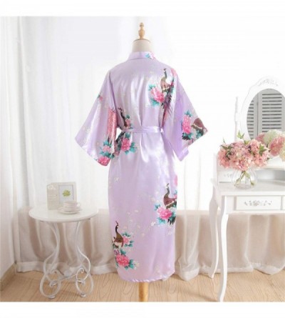 Robes Kimono Long Bath Robe Gown Silky Peacock Bridesmaid Bridal Yukata Shower Womens Gift - Light Purple - CW194CAAKAG $20.06